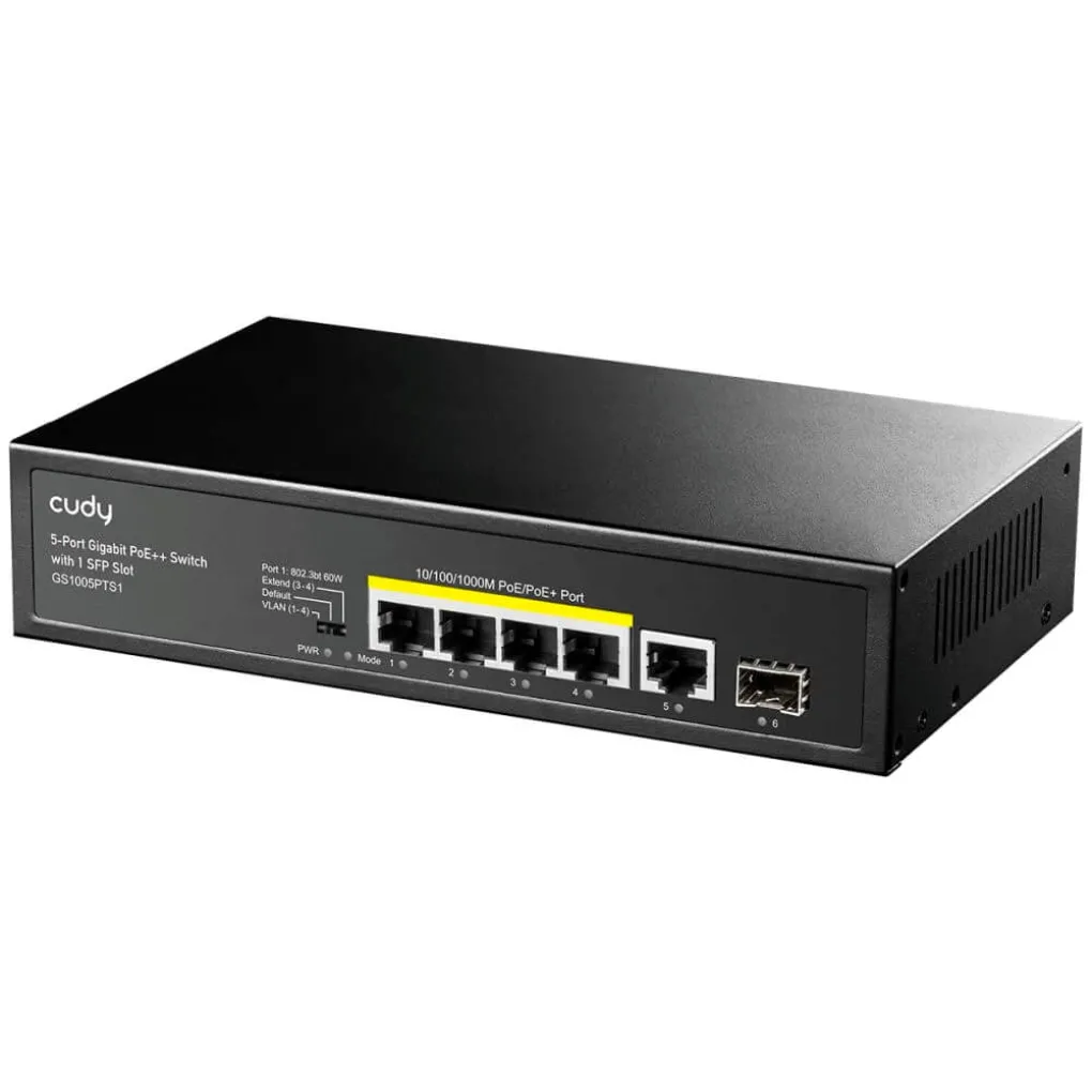 PoE-коммутатор 6-портовый Cudy неуправляемый GS1005PTS1 4 порта PoE+ SFP-порт гигабитный- Фото 1